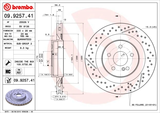 Disque de frein BREMBO 09.9257.41
