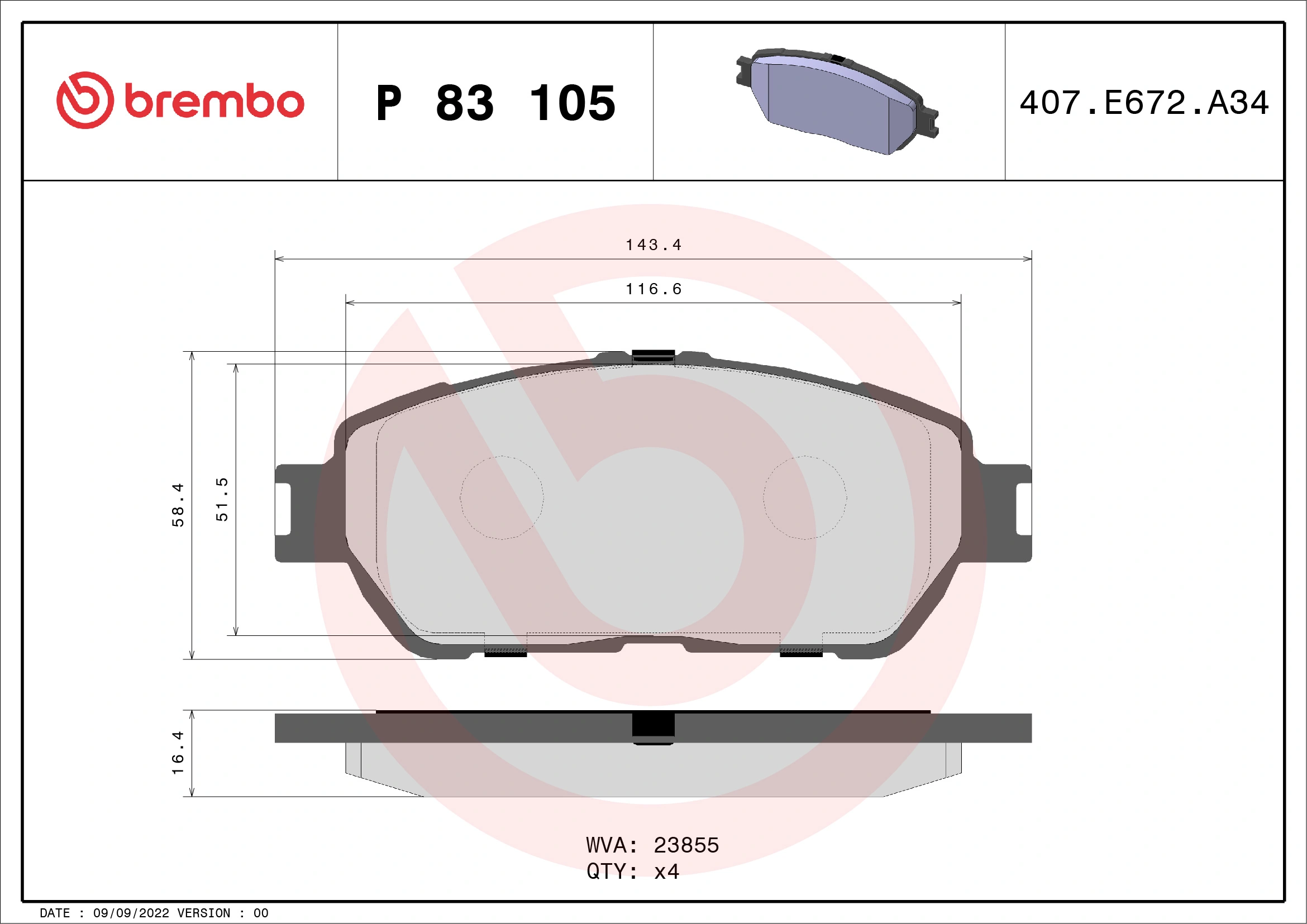 BREMBO P 83 105 — Колодка гальм. диск. передн. (вир-во BREMBO)