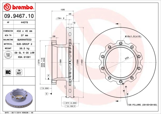 Disque de frein BREMBO 09.9467.10