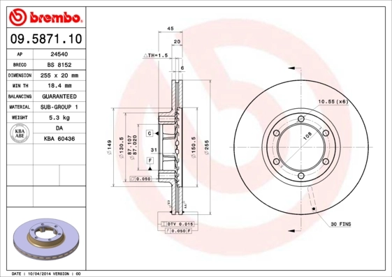 Disque de frein BREMBO 09.5871.10
