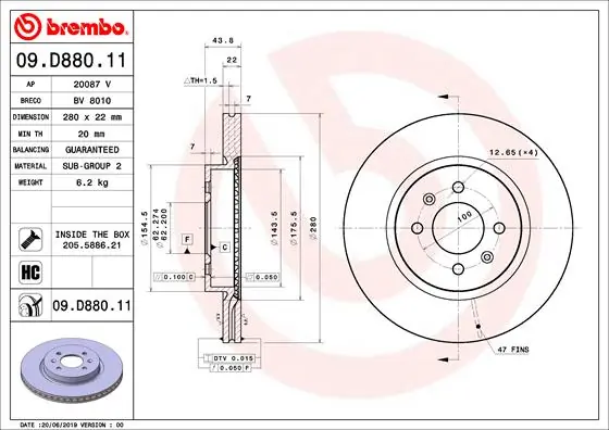 Disque de frein BREMBO 09.D880.11