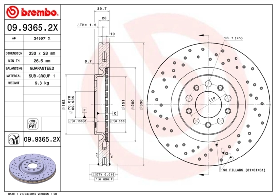 Disque de frein BREMBO 09.9365.2X