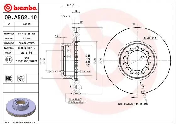 Disque de frein BREMBO 09.A562.10