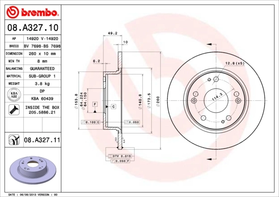 Disque de frein BREMBO 08.A327.11