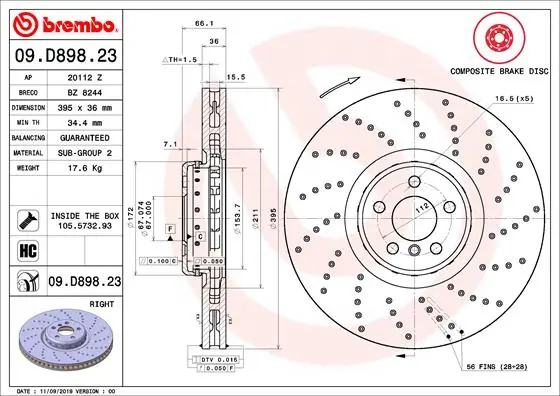 Disque de frein BREMBO 09.D898.23
