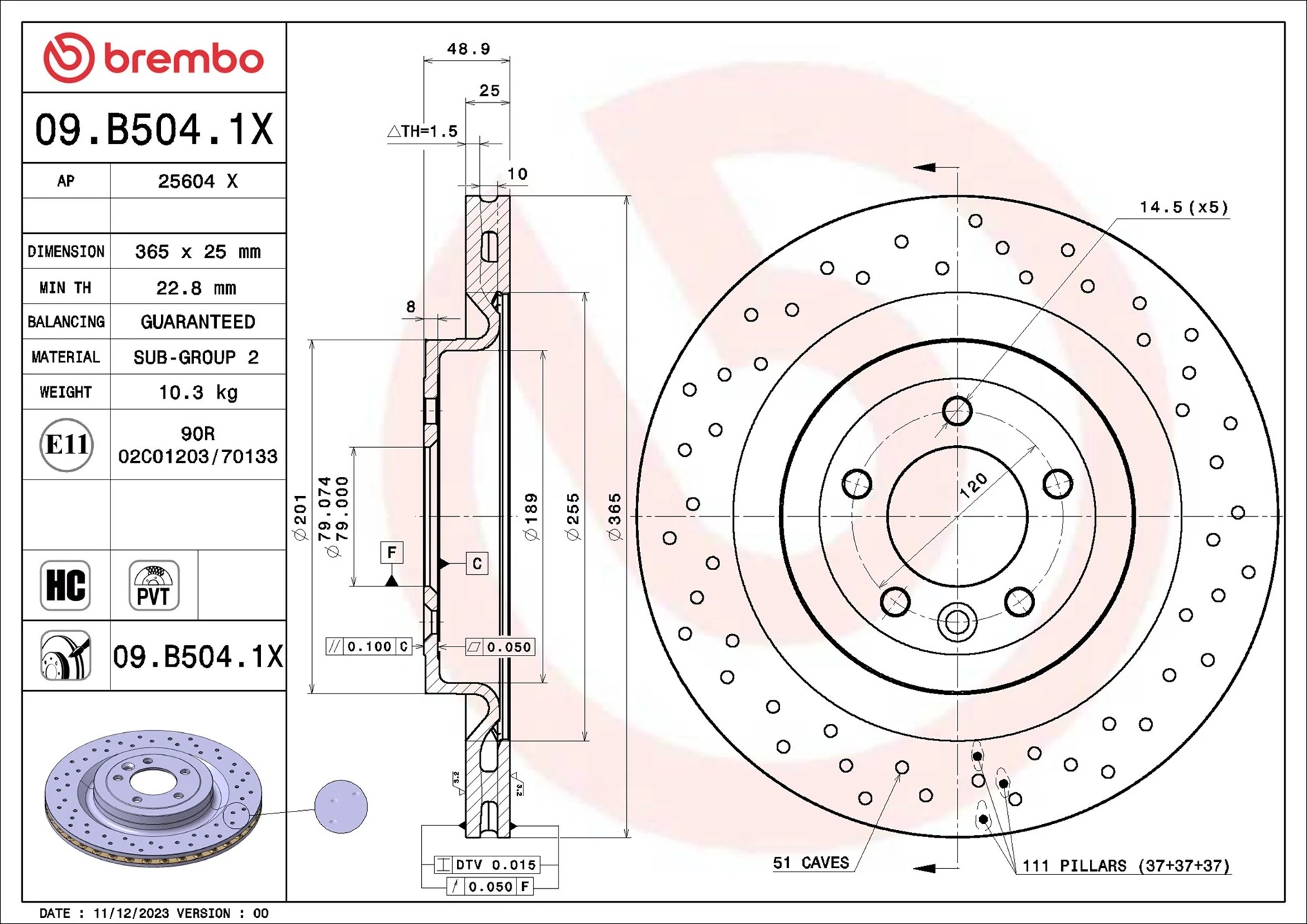 Disque de frein BREMBO 09.B504.1X