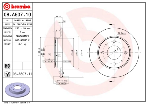 Disque de frein BREMBO 08.A607.11