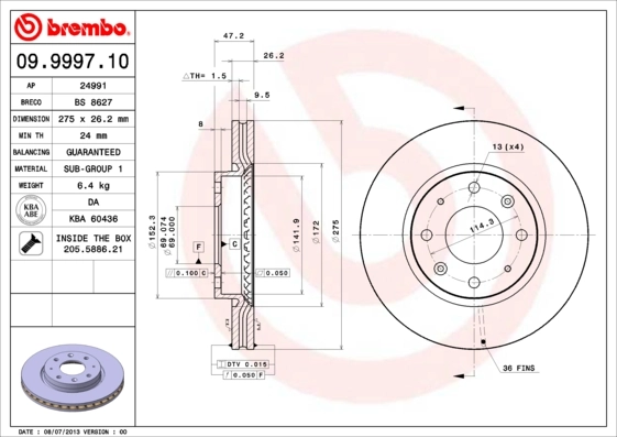 BREMBO 09.9997.10 — Диск гальмівний