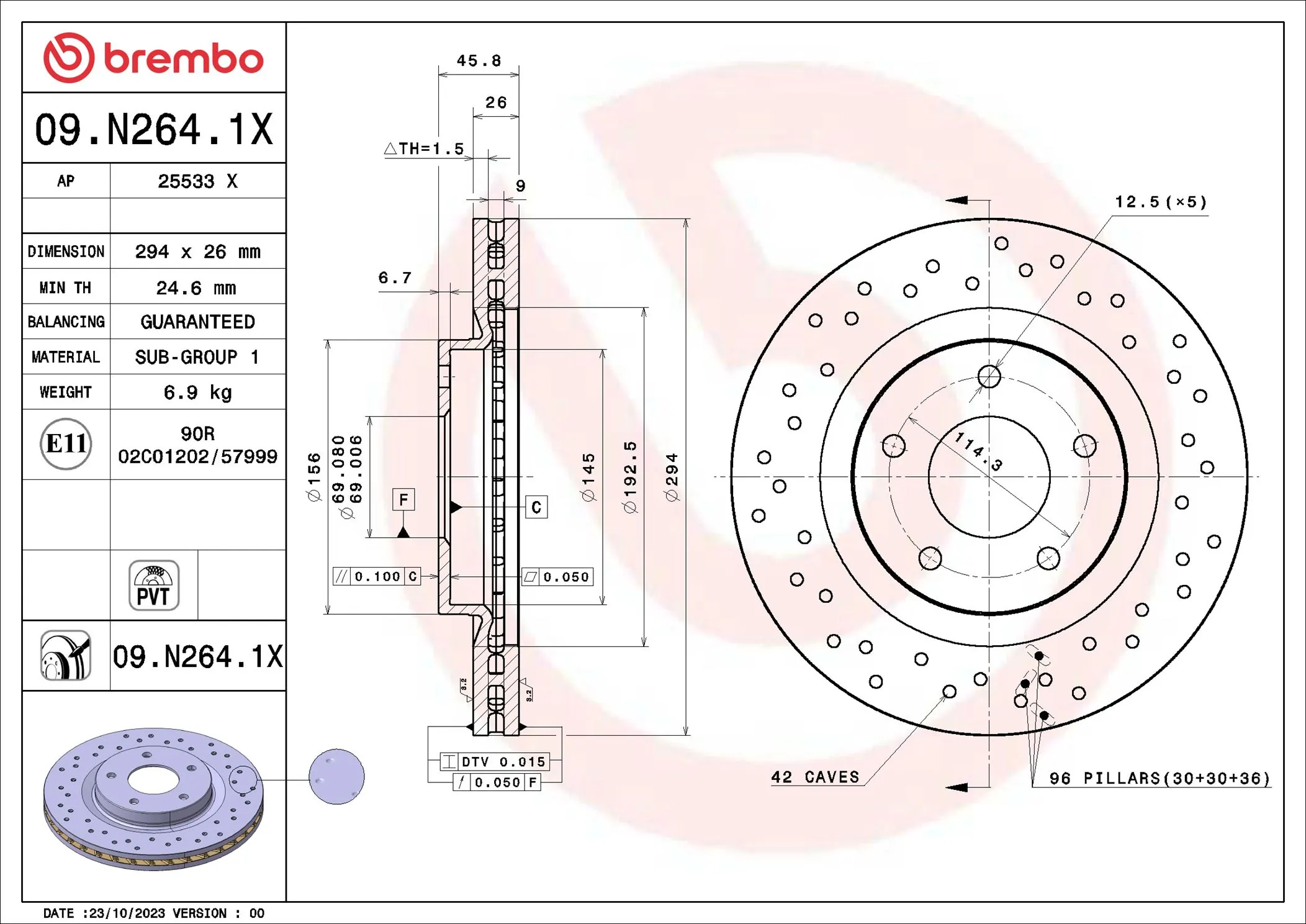 Disque de frein BREMBO 09.N264.1X