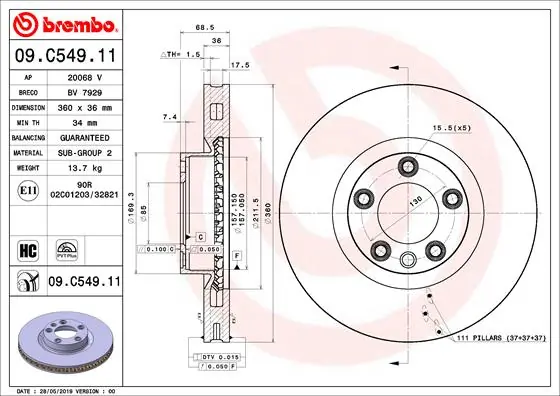 Disque de frein BREMBO 09.C549.11