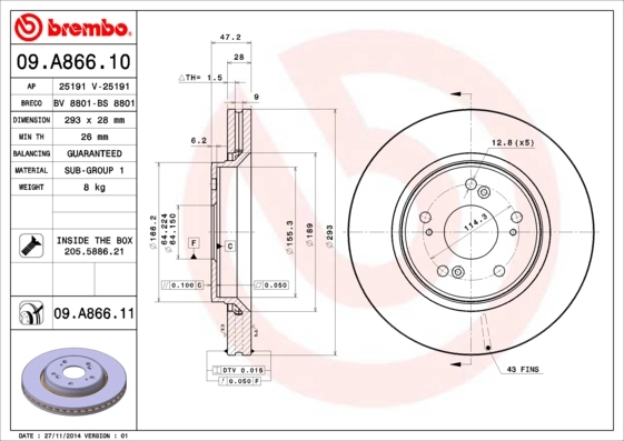 Disque de frein BREMBO 09.A866.10