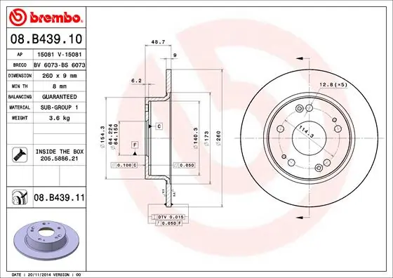 Disque de frein BREMBO 08.B439.11