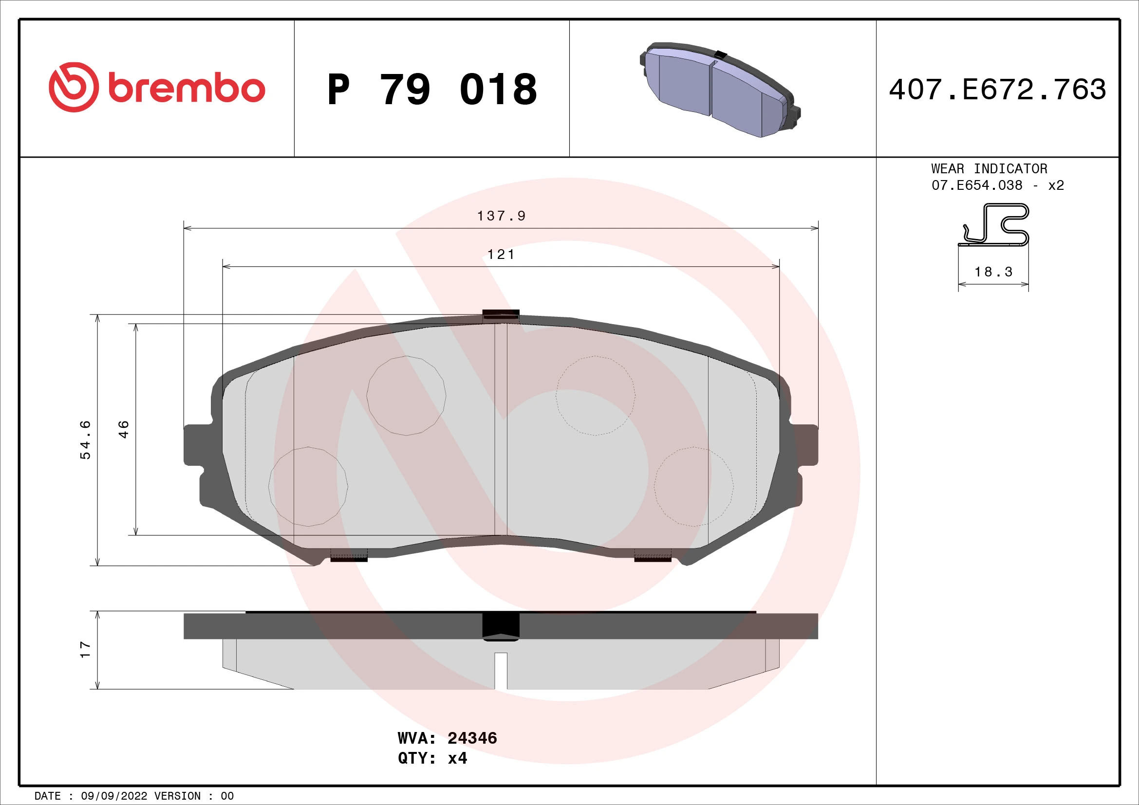 Kit de plaquettes de frein, frein à disque BREMBO P 79 018