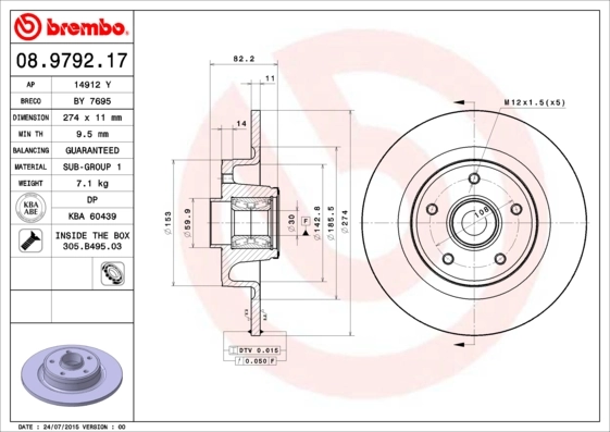 Disque de frein BREMBO 08.9792.17