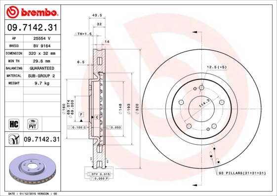 Disque de frein BREMBO 09.7142.31