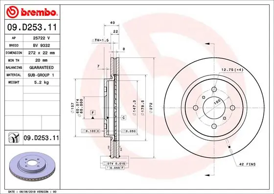 Disque de frein BREMBO 09.D253.11