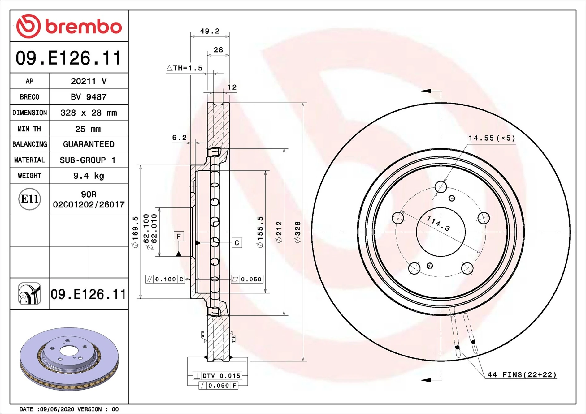 Disque de frein BREMBO 09.E126.11