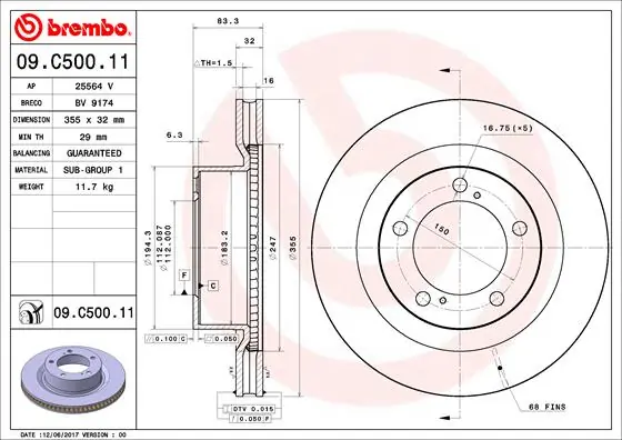 Disque de frein BREMBO 09.C500.11