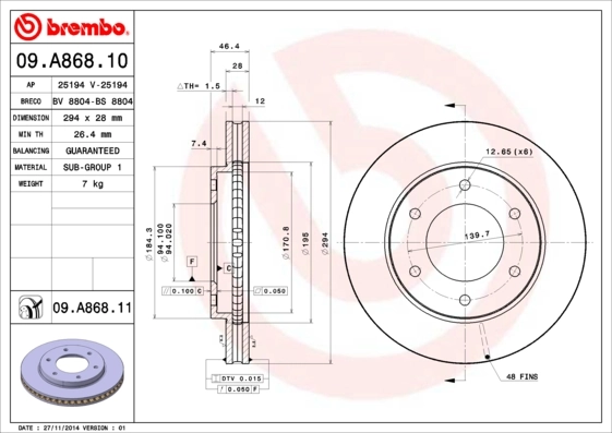 BREMBO 09.A868.10 — Диск гальмівний