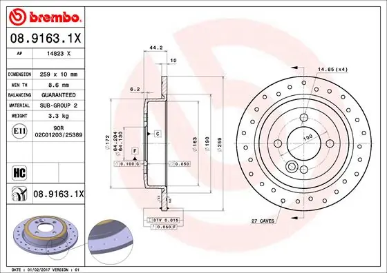 Disque de frein BREMBO 08.9163.1X