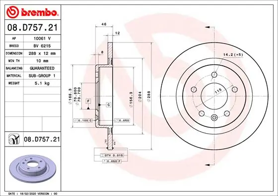 Disque de frein BREMBO 08.D757.21