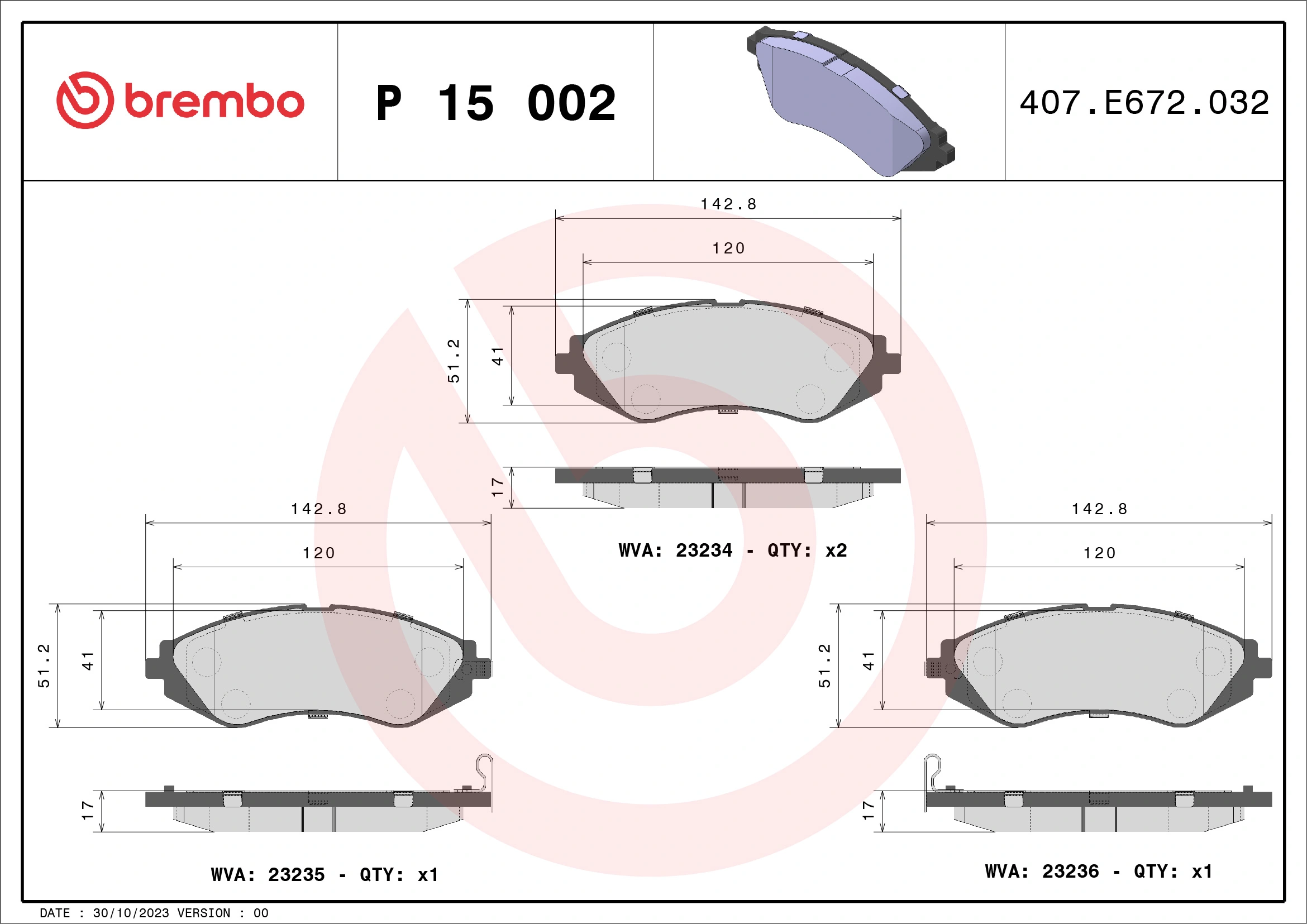BREMBO P 15 002 — Колодка гальм. диск. CHEVROLET LACETTI передн. (вир-во BREMBO)