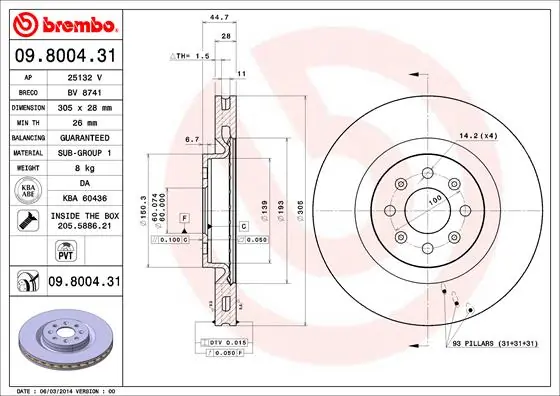 Disque de frein BREMBO 09.8004.31