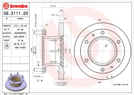 Disque de frein BREMBO 09.3111.20