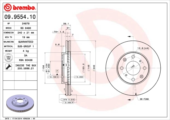 Disque de frein BREMBO 09.9554.10
