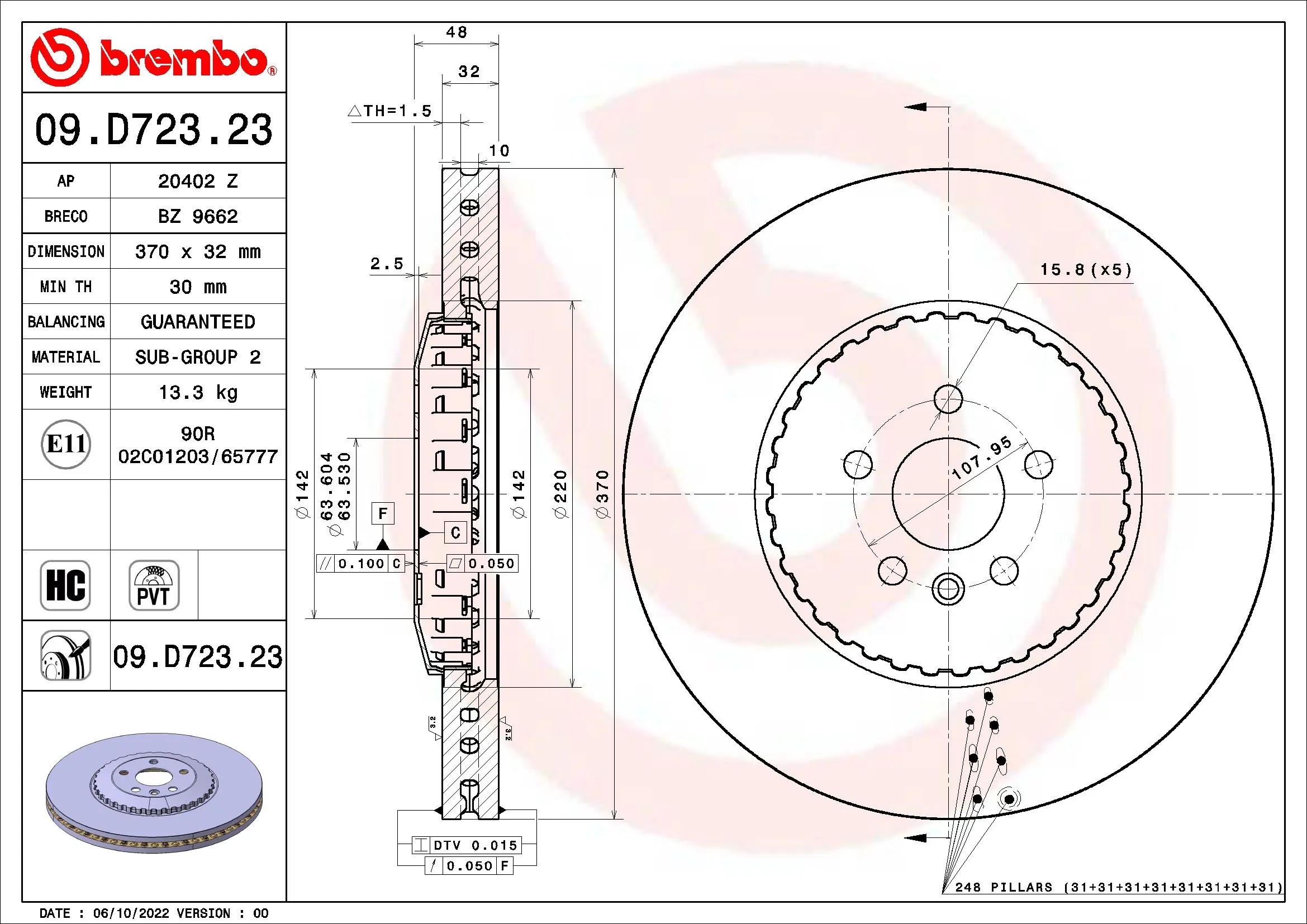 Disque de frein BREMBO 09.D723.23
