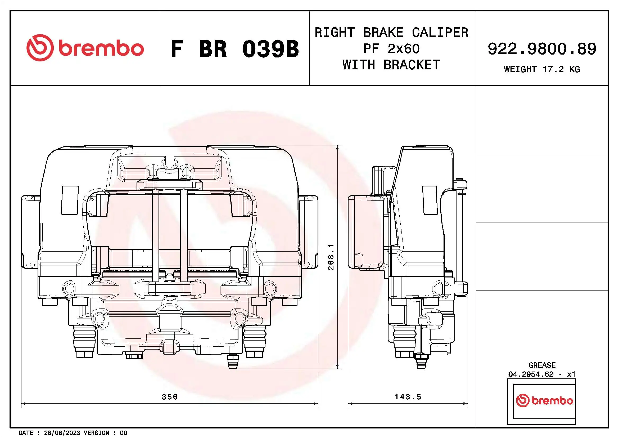 Étrier de frein BREMBO F BR 039B