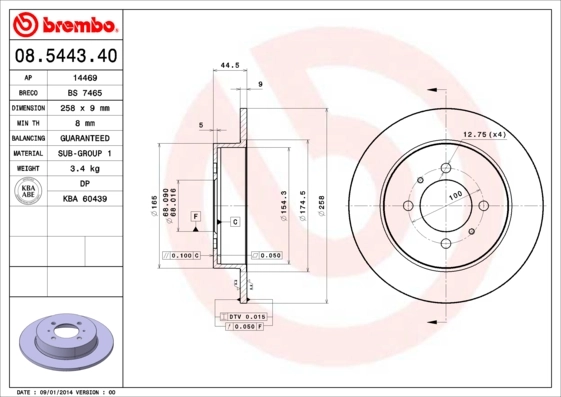 Disque de frein BREMBO 08.5443.40
