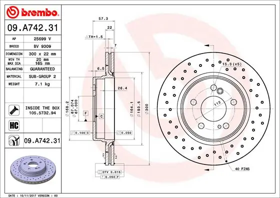 Disque de frein BREMBO 09.A742.31