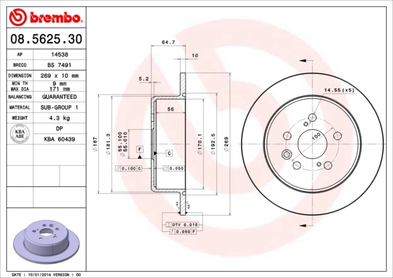 Disque de frein BREMBO 08.5625.30