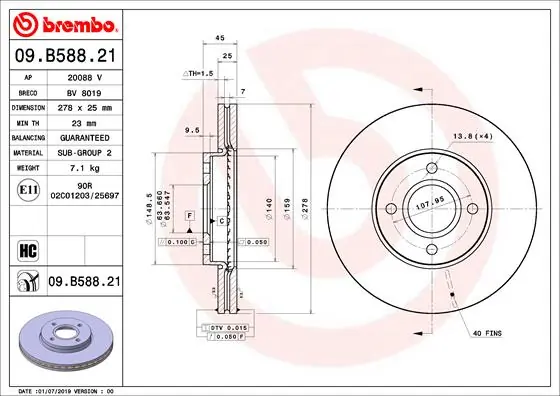 Disque de frein BREMBO 09.B588.21