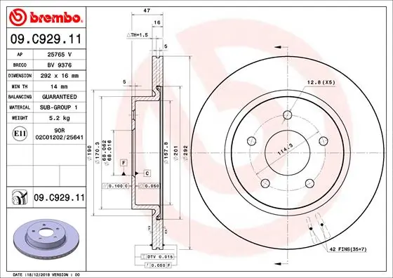 Disque de frein BREMBO 09.C929.11