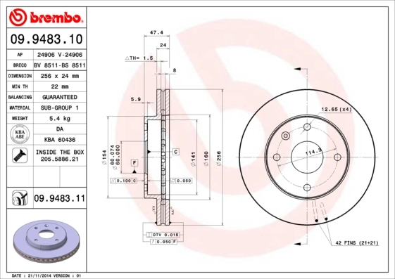 Disque de frein BREMBO 09.9483.11