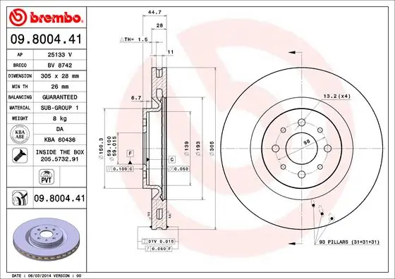 Disque de frein BREMBO 09.8004.41