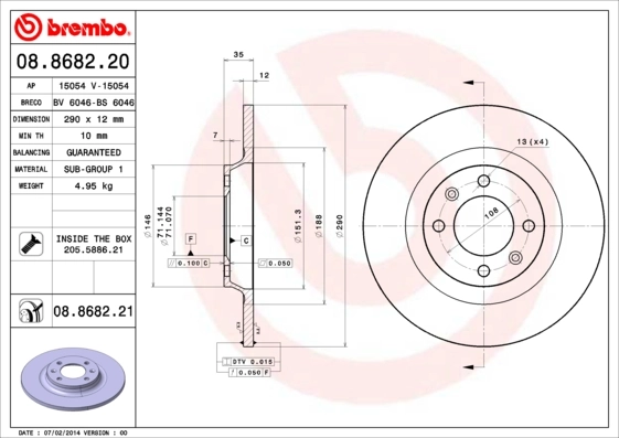 Disque de frein BREMBO 08.8682.21