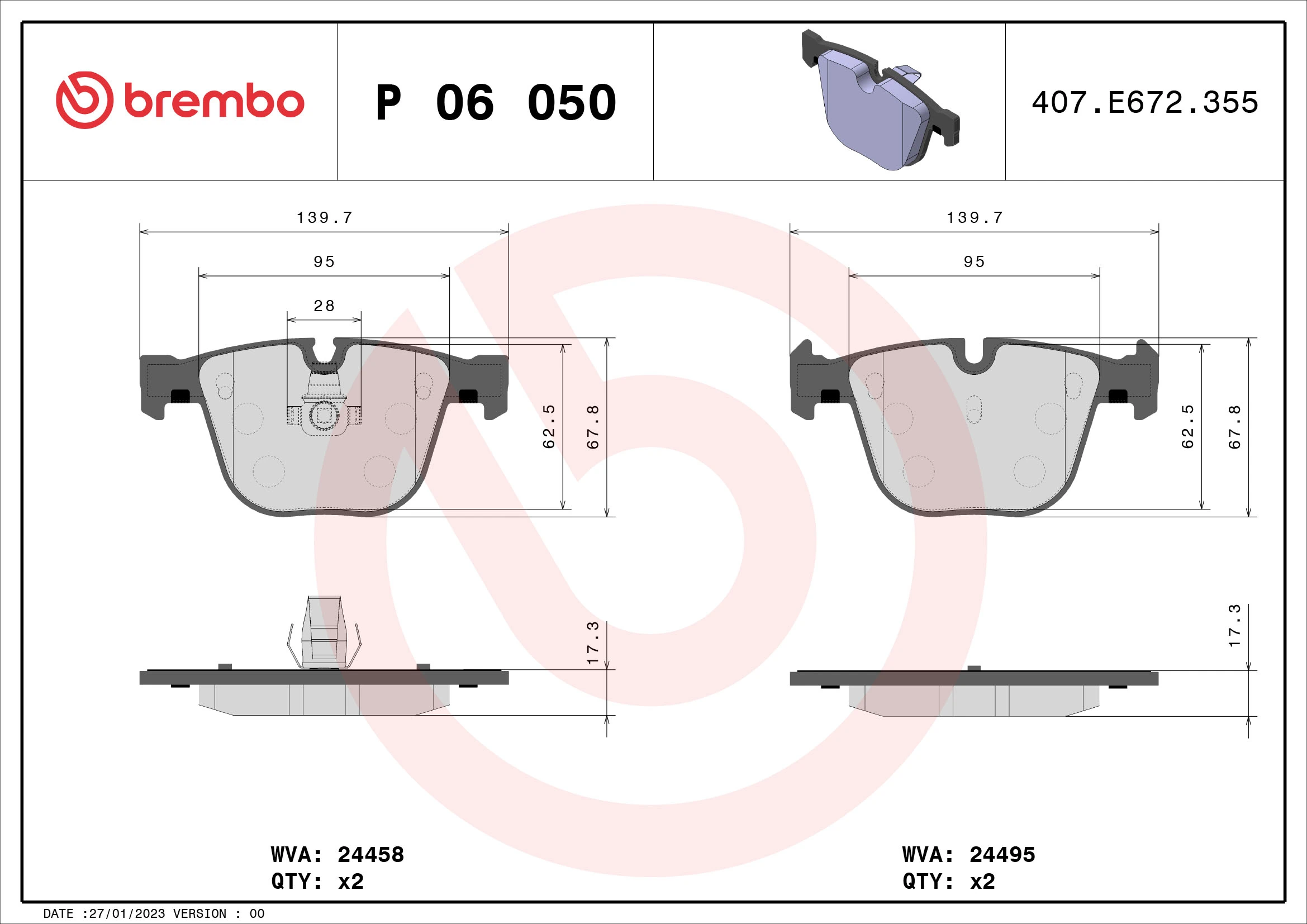 Kit de plaquettes de frein, frein à disque BREMBO P 06 050