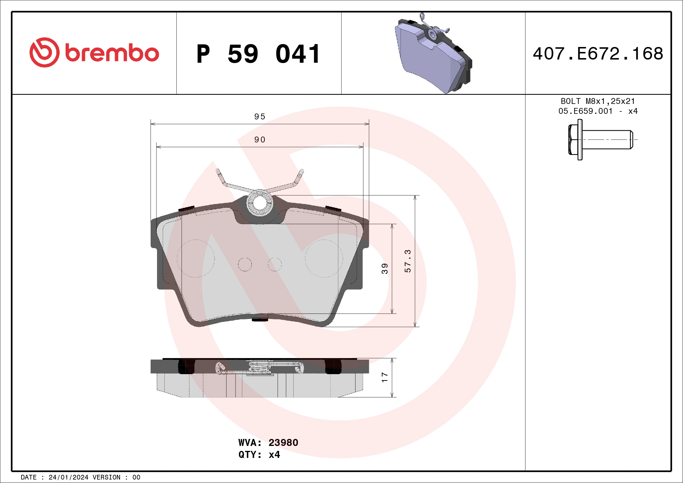 BREMBO P59041 — Колодки гальмівні дискові