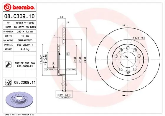 Disque de frein BREMBO 08.C309.11