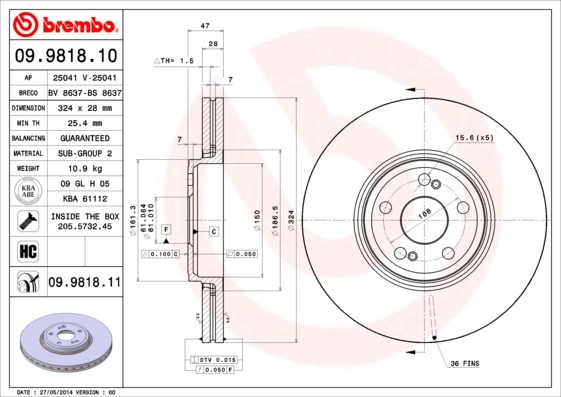 Disque de frein BREMBO 09.9818.11