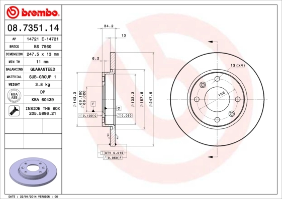 Disque de frein BREMBO 08.7351.14