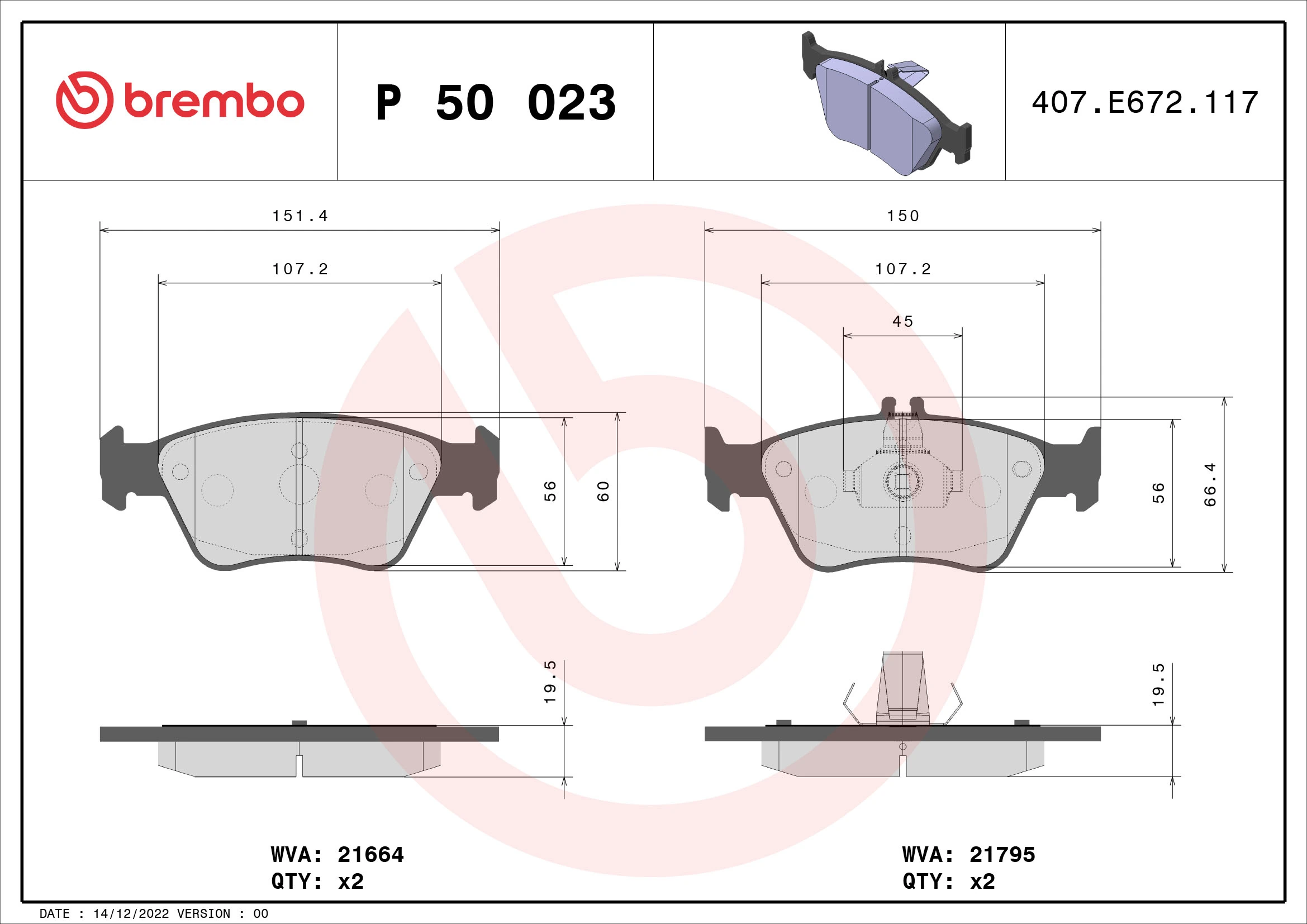 Kit de plaquettes de frein, frein à disque BREMBO P 50 023