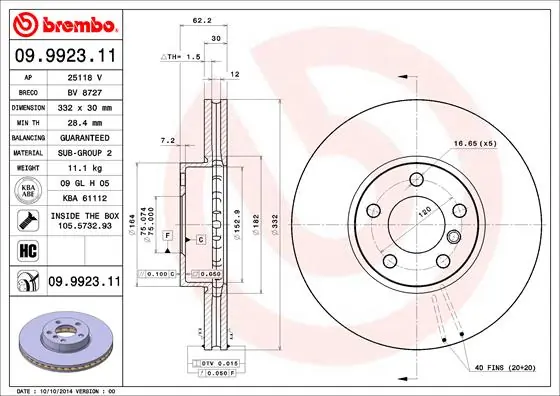 Disque de frein BREMBO 09.9923.11