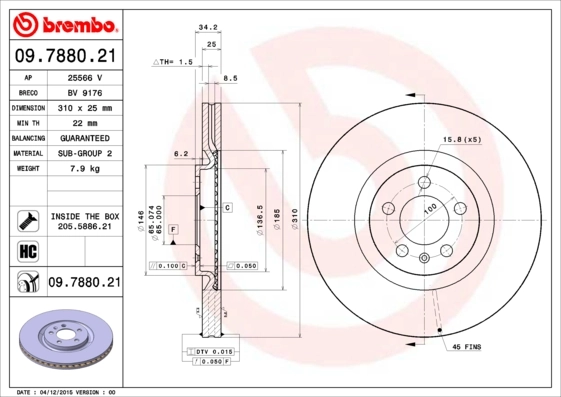 Disque de frein BREMBO 09.7880.21