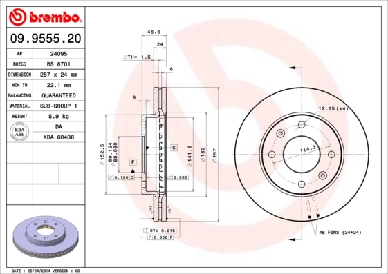 Disque de frein BREMBO 09.9555.20