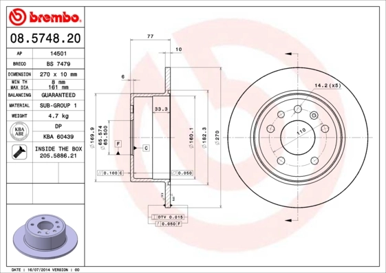 Disque de frein BREMBO 08.5748.20