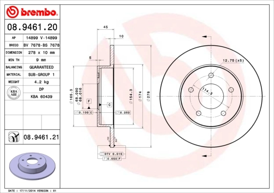 Disque de frein BREMBO 08.9461.21